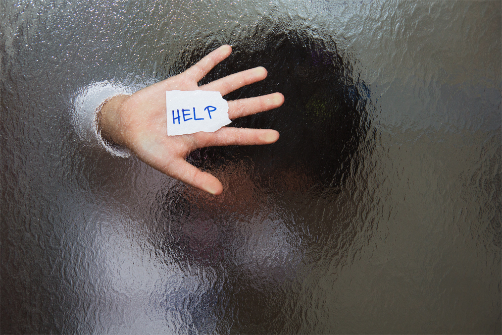 domestic violence woman holding help