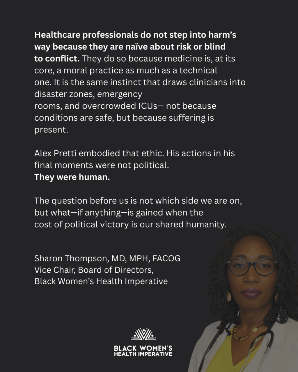 Sharon Thompson, MD, MPH, FACOG Vice Chair, Board of Directors Reflections on events in Minnesota